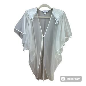 VTG Val Mode Pegnoir White Sheer Flutter Dolman Petticoat Floral Bridal Lingerie